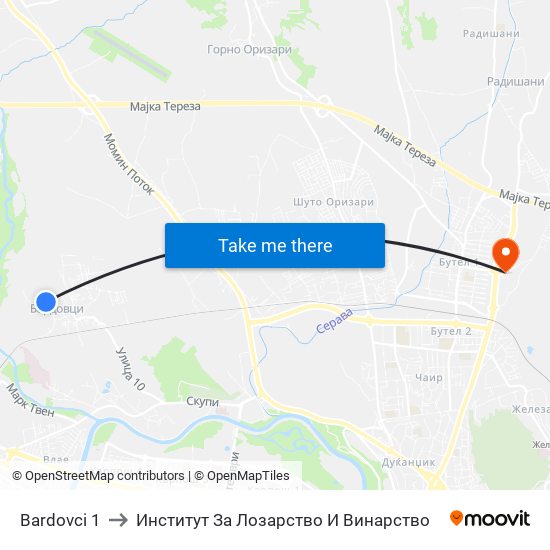 Bardovci 1 to Институт За Лозарство И Винарство map