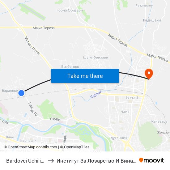 Bardovci Uchilishte to Институт За Лозарство И Винарство map