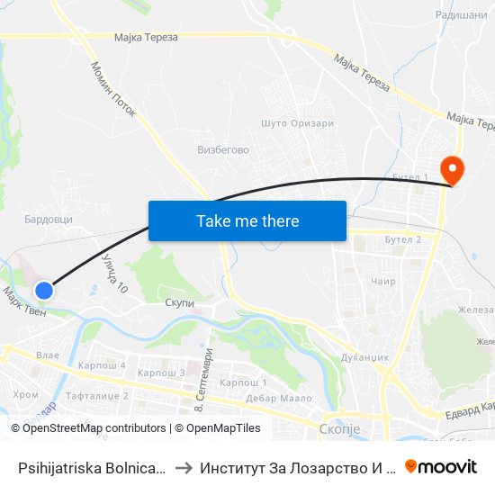 Psihijatriska Bolnica Bardovci to Институт За Лозарство И Винарство map
