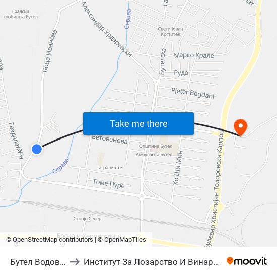 Бутел Водовод to Институт За Лозарство И Винарство map