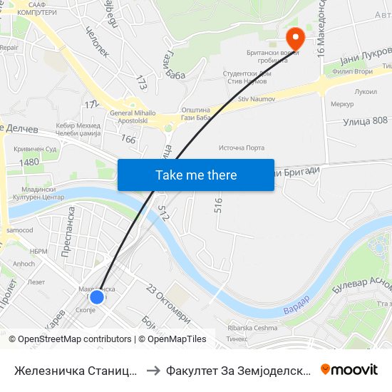 Железничка Станица - Кон Центар to Факултет За Земјоделски Науки И Храна map