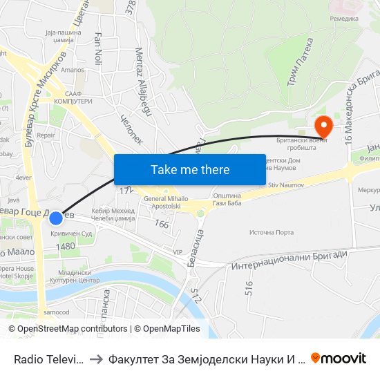 Radio Televizija to Факултет За Земјоделски Науки И Храна map