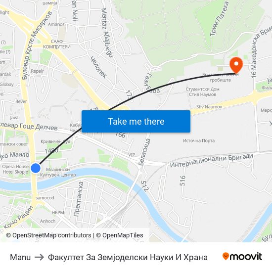 Manu to Факултет За Земјоделски Науки И Храна map