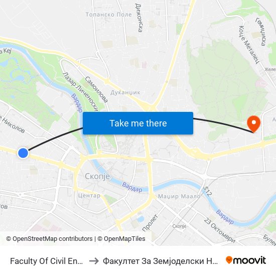 Faculty Of Civil Engineering to Факултет За Земјоделски Науки И Храна map
