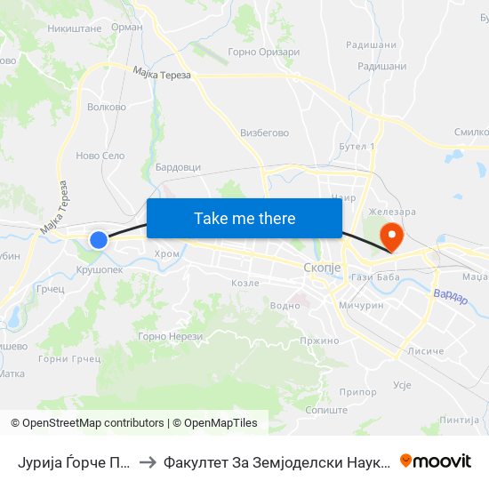 Јурија Ѓорче Петров to Факултет За Земјоделски Науки И Храна map