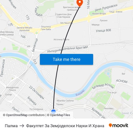 Палма to Факултет За Земјоделски Науки И Храна map