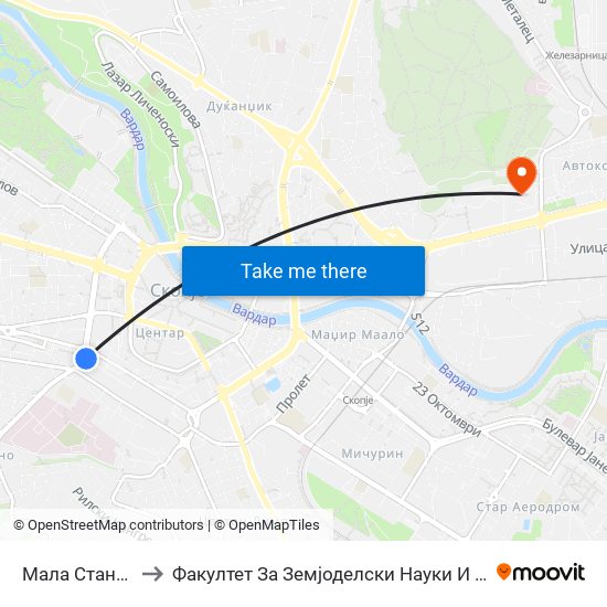 Мала Станица to Факултет За Земјоделски Науки И Храна map