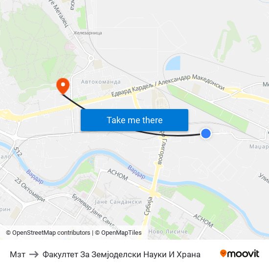Мзт to Факултет За Земјоделски Науки И Храна map