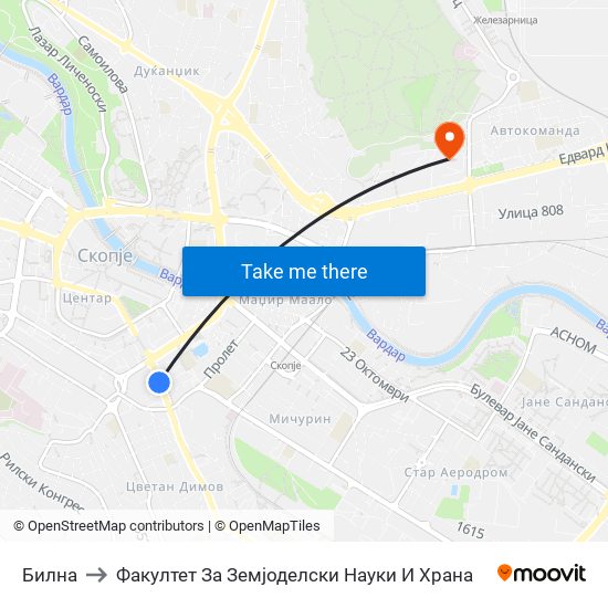 Билна to Факултет За Земјоделски Науки И Храна map