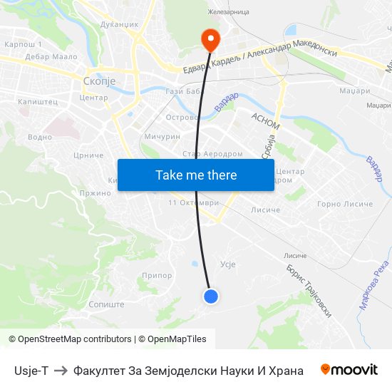 Usje-T to Факултет За Земјоделски Науки И Храна map