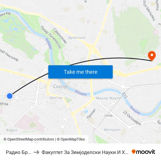 Радио Бран to Факултет За Земјоделски Науки И Храна map