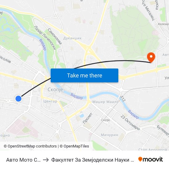 Авто Мото Сојуз to Факултет За Земјоделски Науки И Храна map