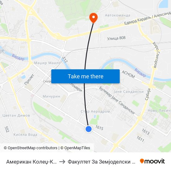 Американ Колеџ-Кон Лисиче to Факултет За Земјоделски Науки И Храна map