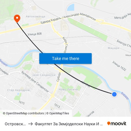 Островска Т to Факултет За Земјоделски Науки И Храна map