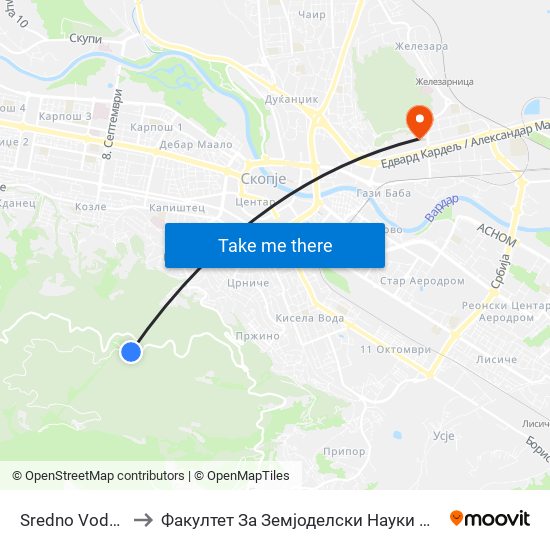 Sredno Vodno T to Факултет За Земјоделски Науки И Храна map