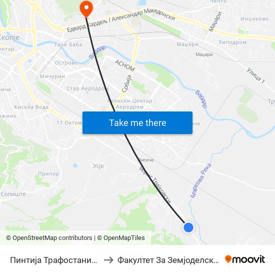 Пинтија Трафостаница-Кон Центар to Факултет За Земјоделски Науки И Храна map