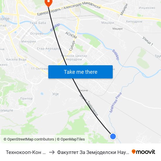 Технокооп-Кон Центар to Факултет За Земјоделски Науки И Храна map