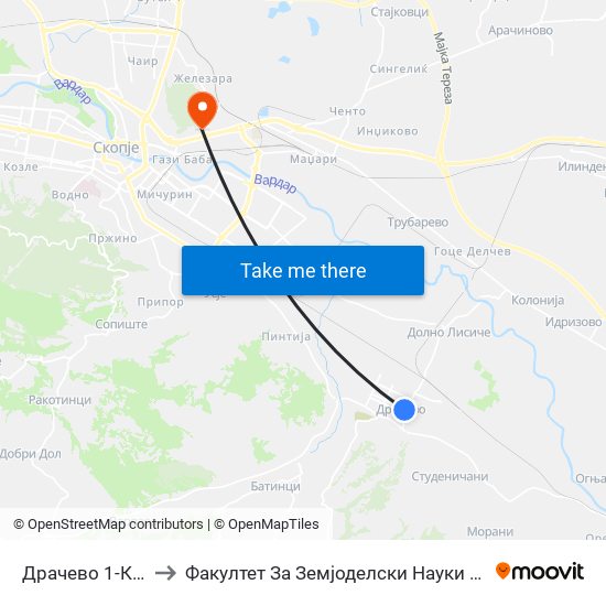 Драчево 1-Кон Т to Факултет За Земјоделски Науки И Храна map