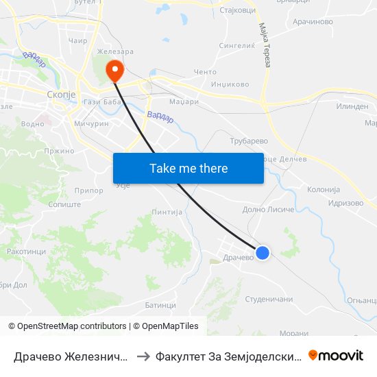 Драчево Железничка Станица Т to Факултет За Земјоделски Науки И Храна map