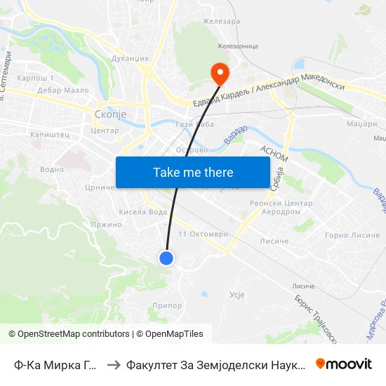 Ф-Ка Мирка Гинова to Факултет За Земјоделски Науки И Храна map