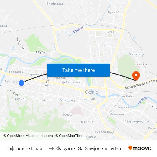 Тафталиџе Пазар-Кон Т to Факултет За Земјоделски Науки И Храна map