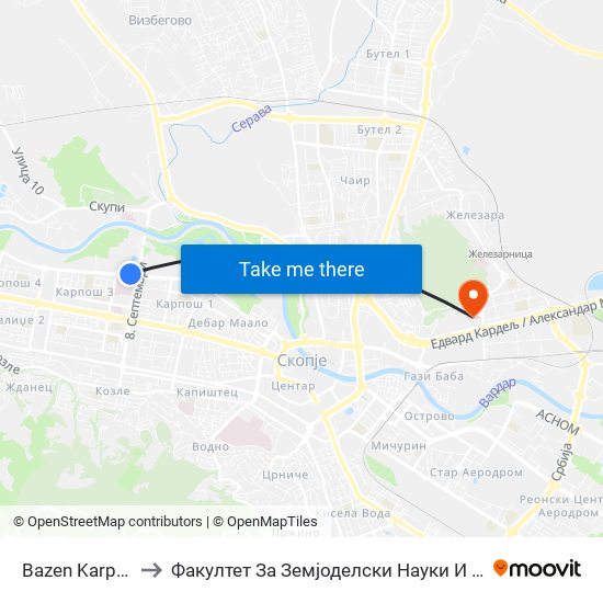 Bazen Karposh to Факултет За Земјоделски Науки И Храна map