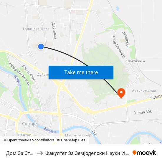 Дом За Стари to Факултет За Земјоделски Науки И Храна map