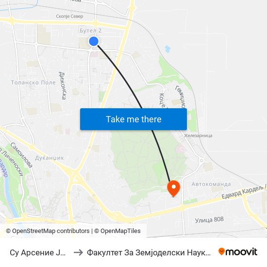 Су Арсение Јовков to Факултет За Земјоделски Науки И Храна map