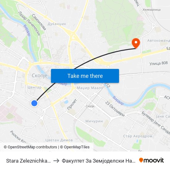 Stara Zeleznichka Stanica to Факултет За Земјоделски Науки И Храна map