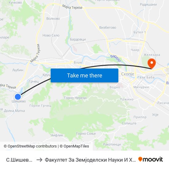 С.Шишево-Т to Факултет За Земјоделски Науки И Храна map