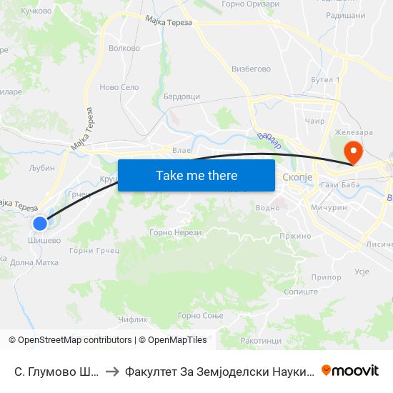 С. Глумово Школо to Факултет За Земјоделски Науки И Храна map