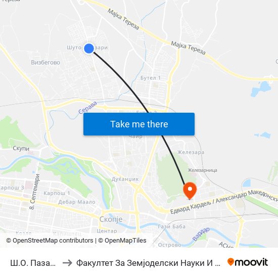 Ш.О. Пазарче to Факултет За Земјоделски Науки И Храна map