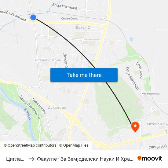 Циглана to Факултет За Земјоделски Науки И Храна map