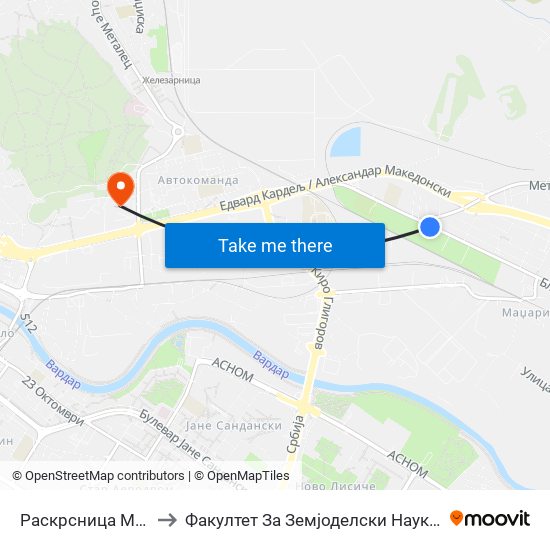 Раскрсница Маџари to Факултет За Земјоделски Науки И Храна map