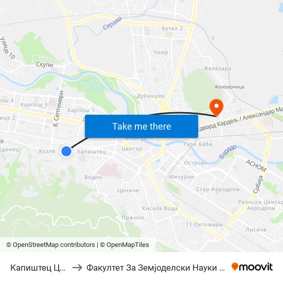 Капиштец Црква to Факултет За Земјоделски Науки И Храна map