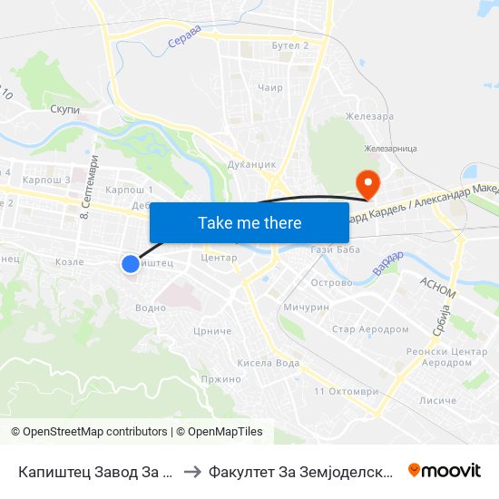 Капиштец Завод За Вработување to Факултет За Земјоделски Науки И Храна map