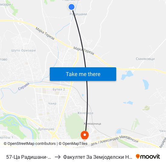57-Ца Радишани-Прв Влез to Факултет За Земјоделски Науки И Храна map
