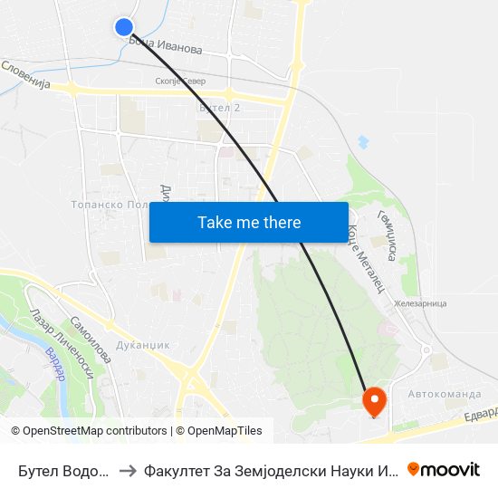 Бутел Водовод to Факултет За Земјоделски Науки И Храна map