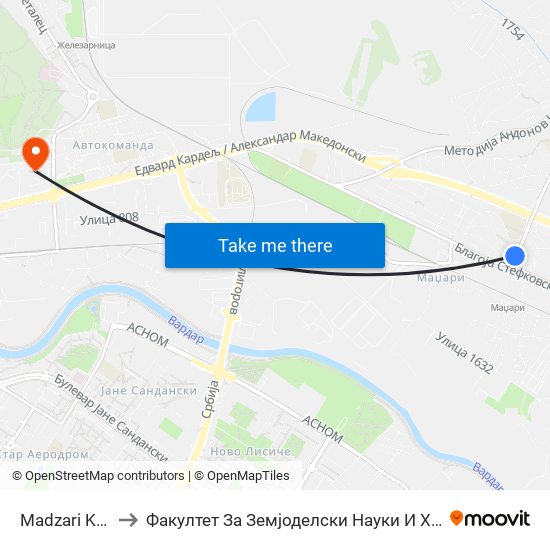 Madzari Kino to Факултет За Земјоделски Науки И Храна map