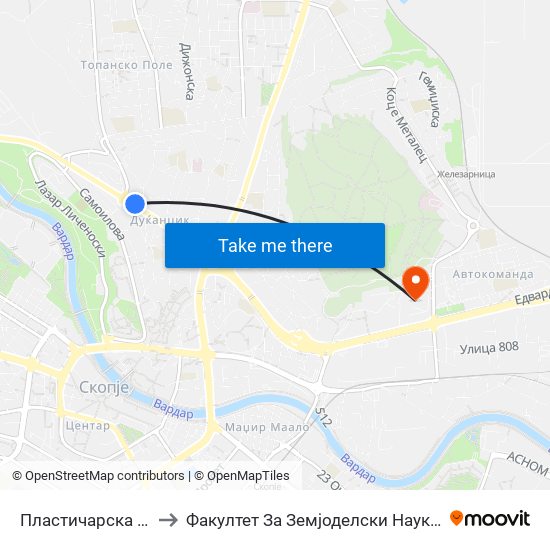 Пластичарска Улица to Факултет За Земјоделски Науки И Храна map