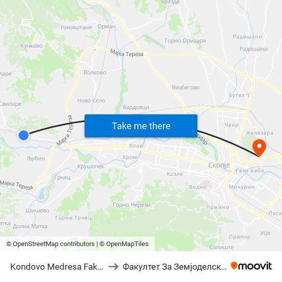 Kondovo Medresa Fakultet Kon Centar to Факултет За Земјоделски Науки И Храна map