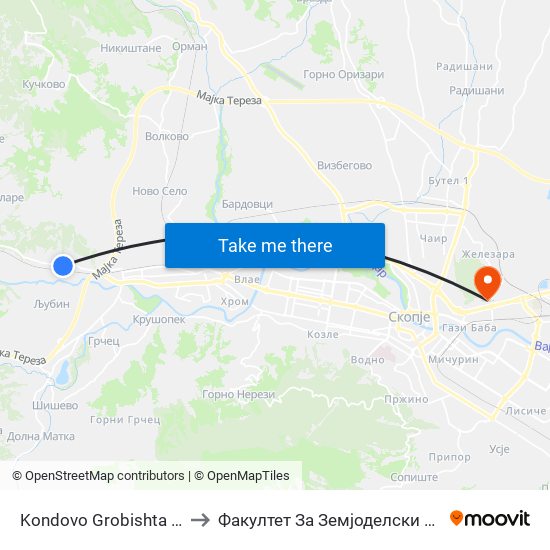 Kondovo Grobishta Kon Centar to Факултет За Земјоделски Науки И Храна map