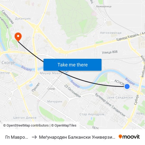 Гп Маврово to Меѓународен Балкански Универзитет map