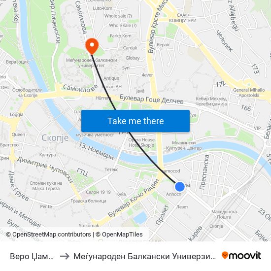 Веро Џамбо to Меѓународен Балкански Универзитет map