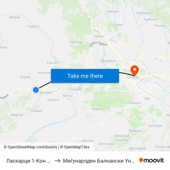 Ласкарци 1-Кон Центар to Меѓународен Балкански Универзитет map