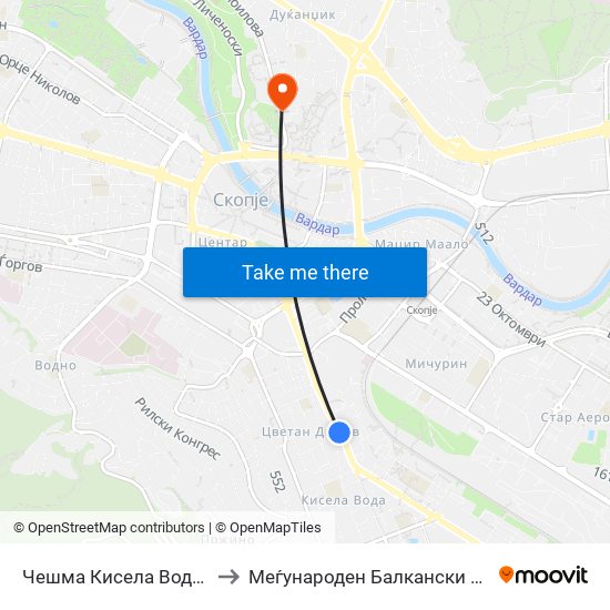 Чешма Кисела Вода Макси Д to Меѓународен Балкански Универзитет map