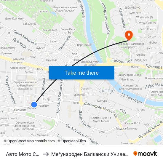 Авто Мото Сојуз to Меѓународен Балкански Универзитет map