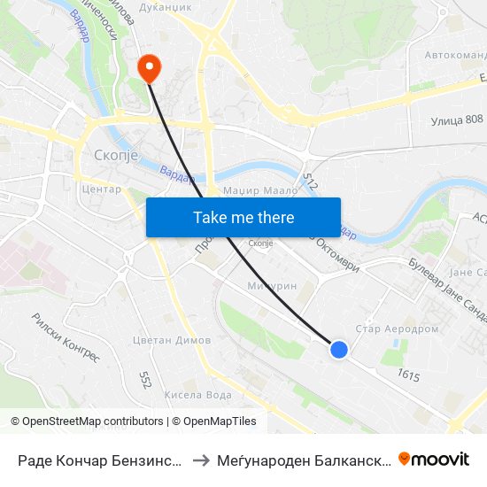 Раде Кончар Бензинска-Кон Центар to Меѓународен Балкански Универзитет map