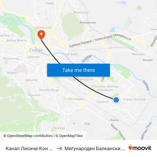 Канал Лисиче-Кон Островска to Меѓународен Балкански Универзитет map