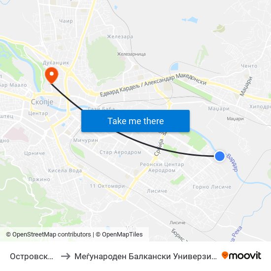 Островска Т to Меѓународен Балкански Универзитет map